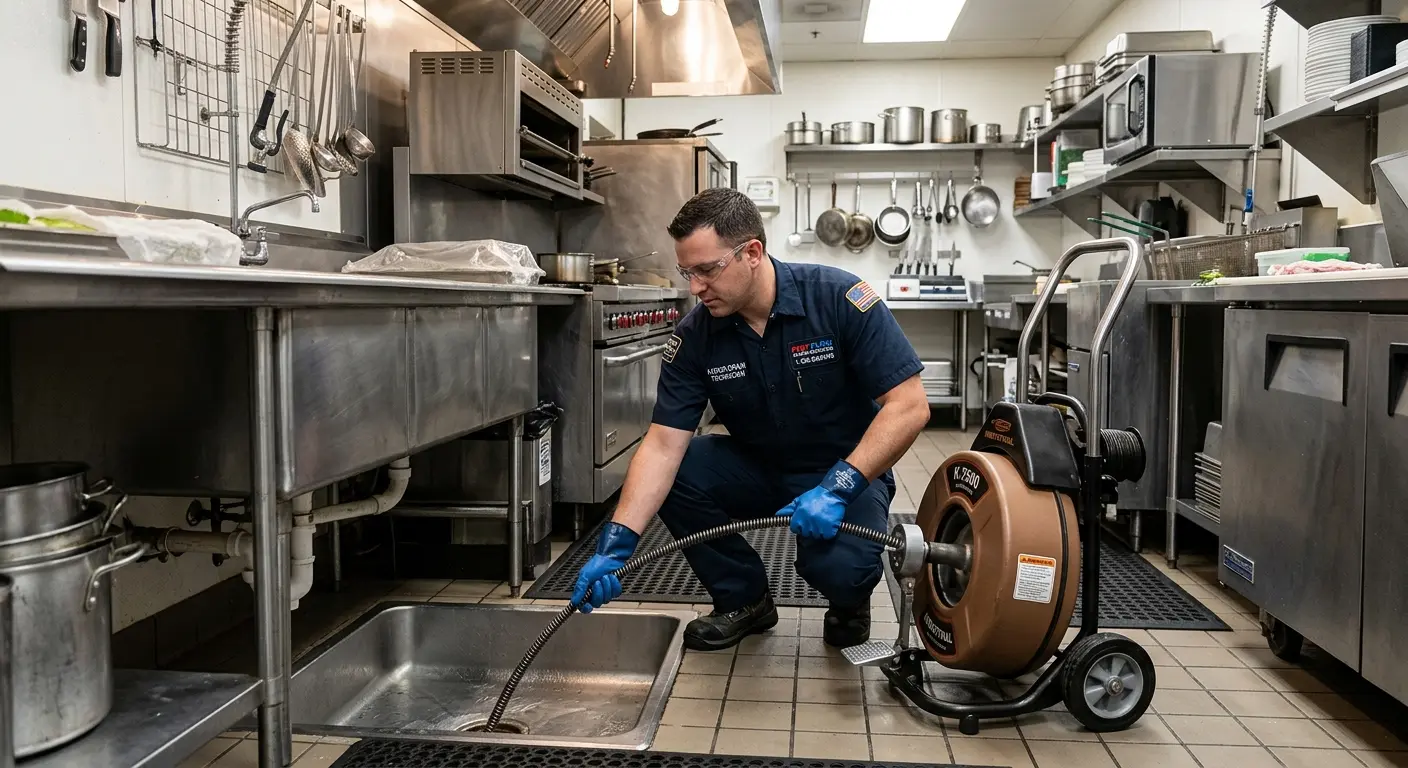 Commercial drain cleaning service in a restaurant kitchen in Aberdeen